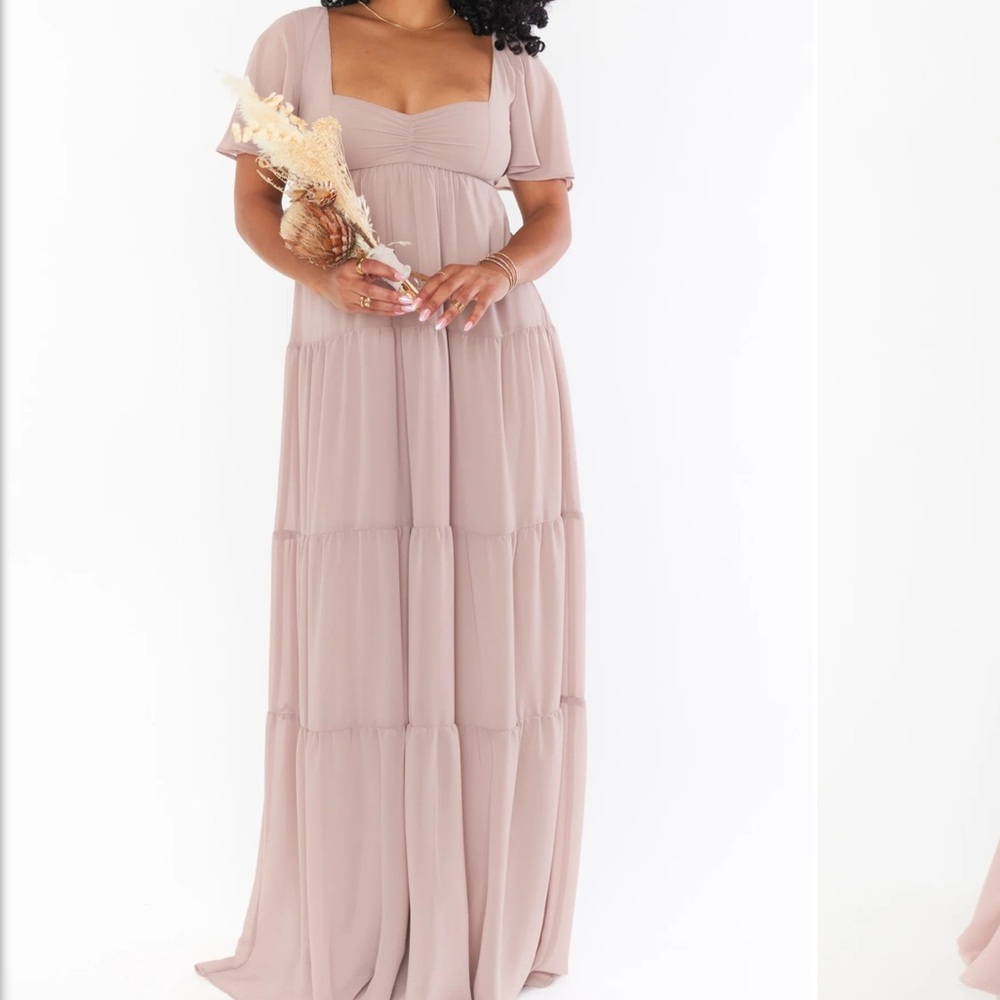 New show me your mumu maxi Nicole beige chiffon small s evening bridesmaid dress
